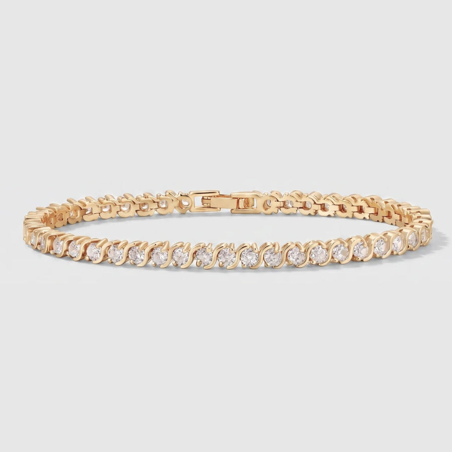 S-Link tennis bracelet 18K gold plated, full view with clasp
