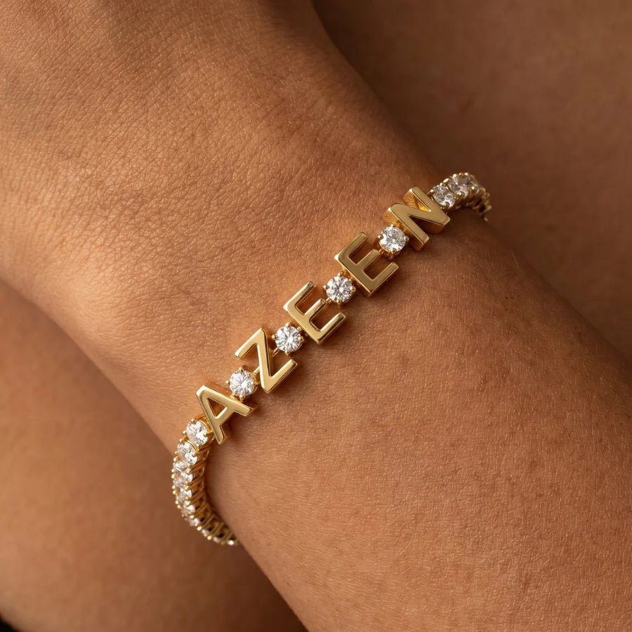 Custom Name Tennis Bracelet worn on wrist