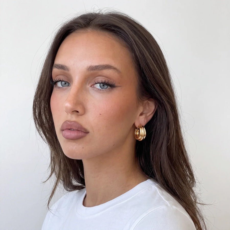 Gold Huggie Earrings - Ripple Ridged