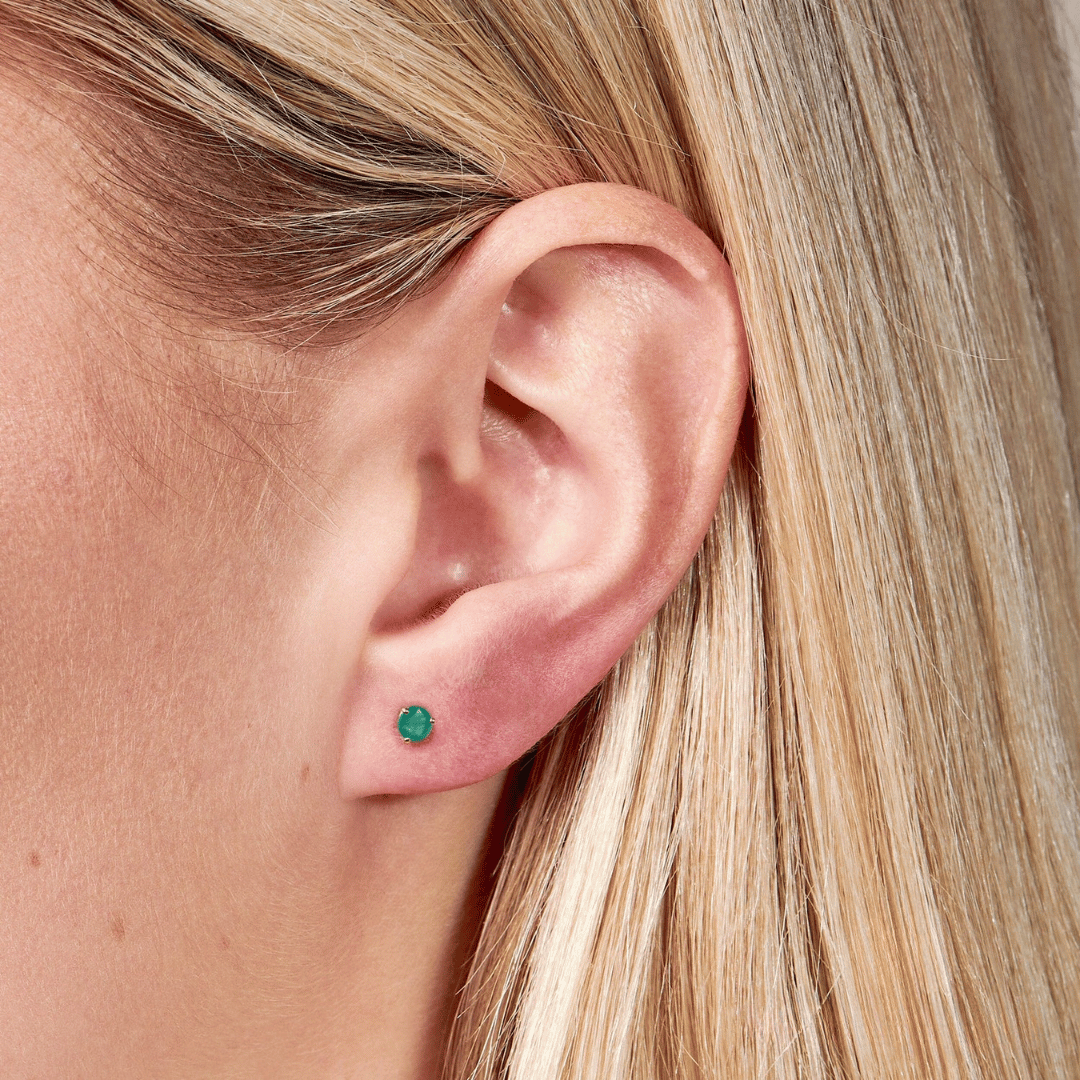 Green Onyx Round Earrings - View 2