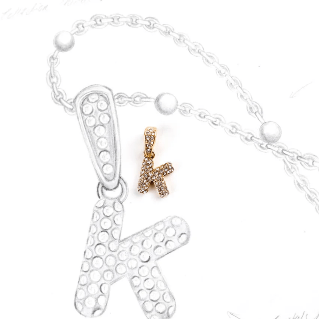 gold bubble letter name necklace illustration – stylish and minimal personalised jewellery