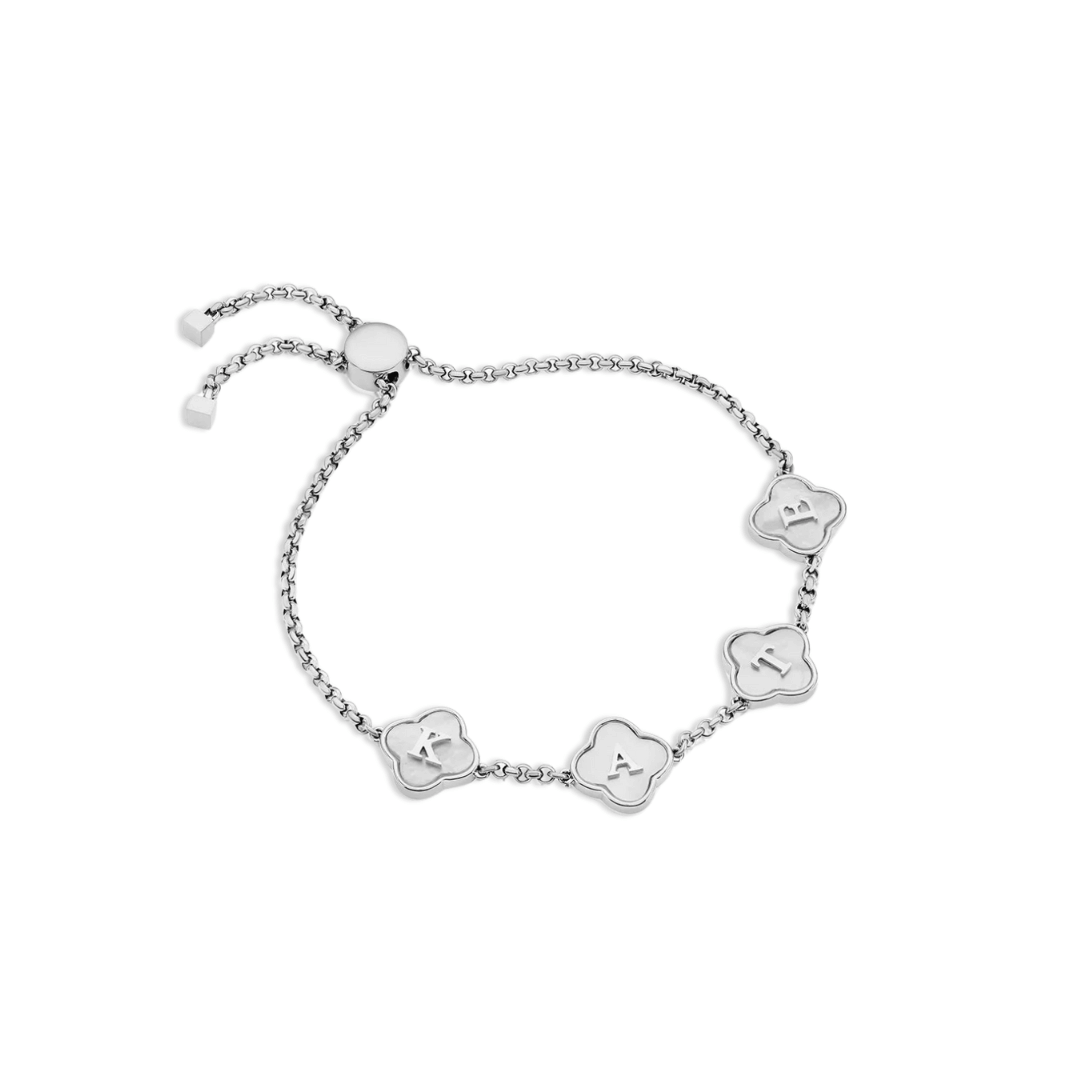 Kleeblatt- und Perlenarmband – vergoldet und verstellbar