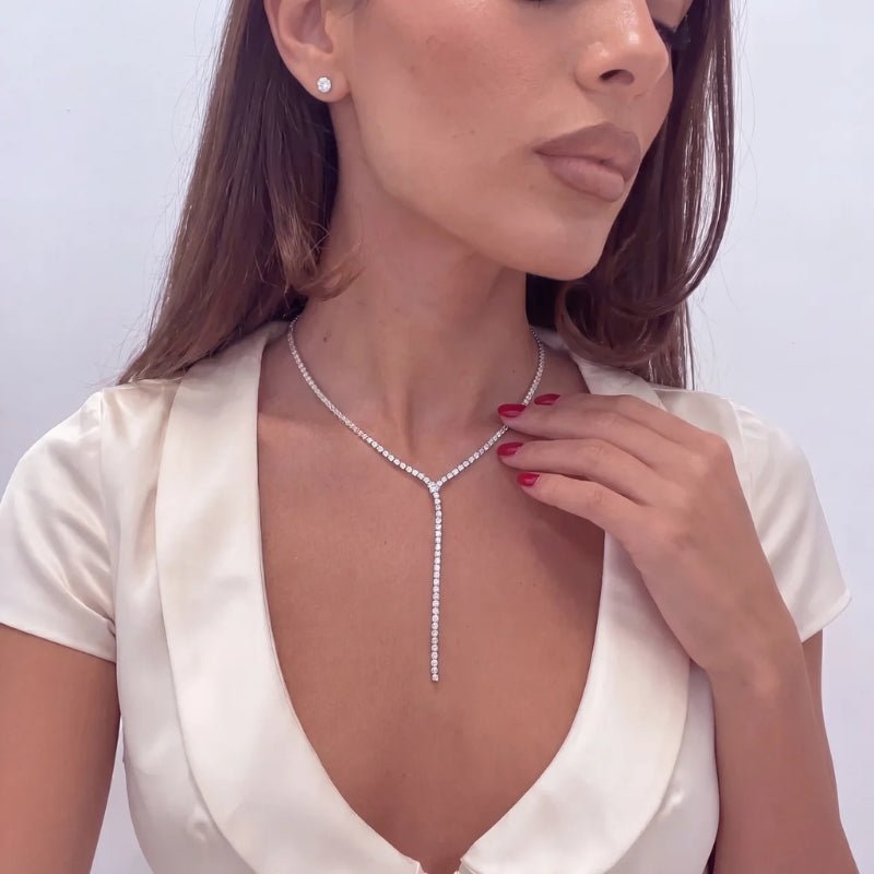 Collana Lariat Oro - Tennis Goccia Diamante Zirconi