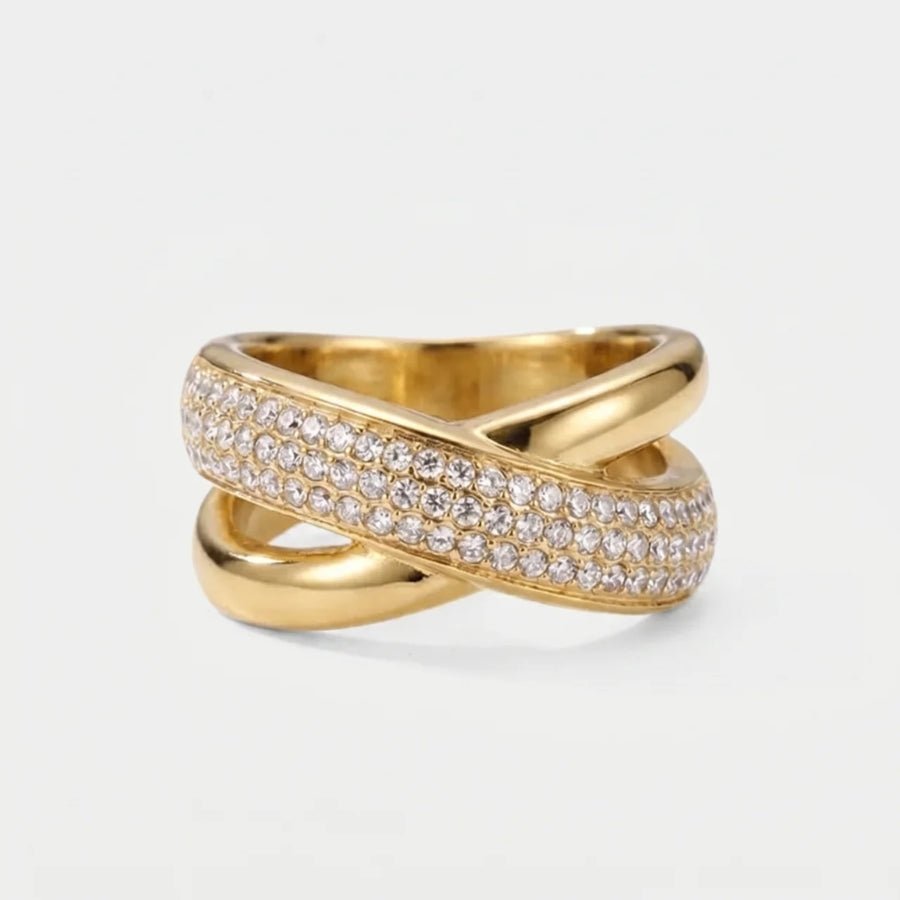 Half Pavé Dome Cocktail Ring in 18K gold or sterling silver