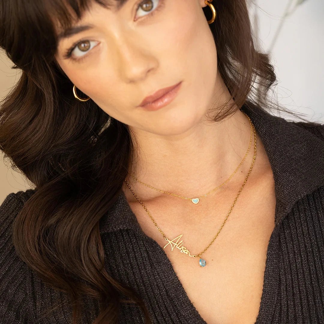 Collana con nome e pietra portafortuna fatta a mano 