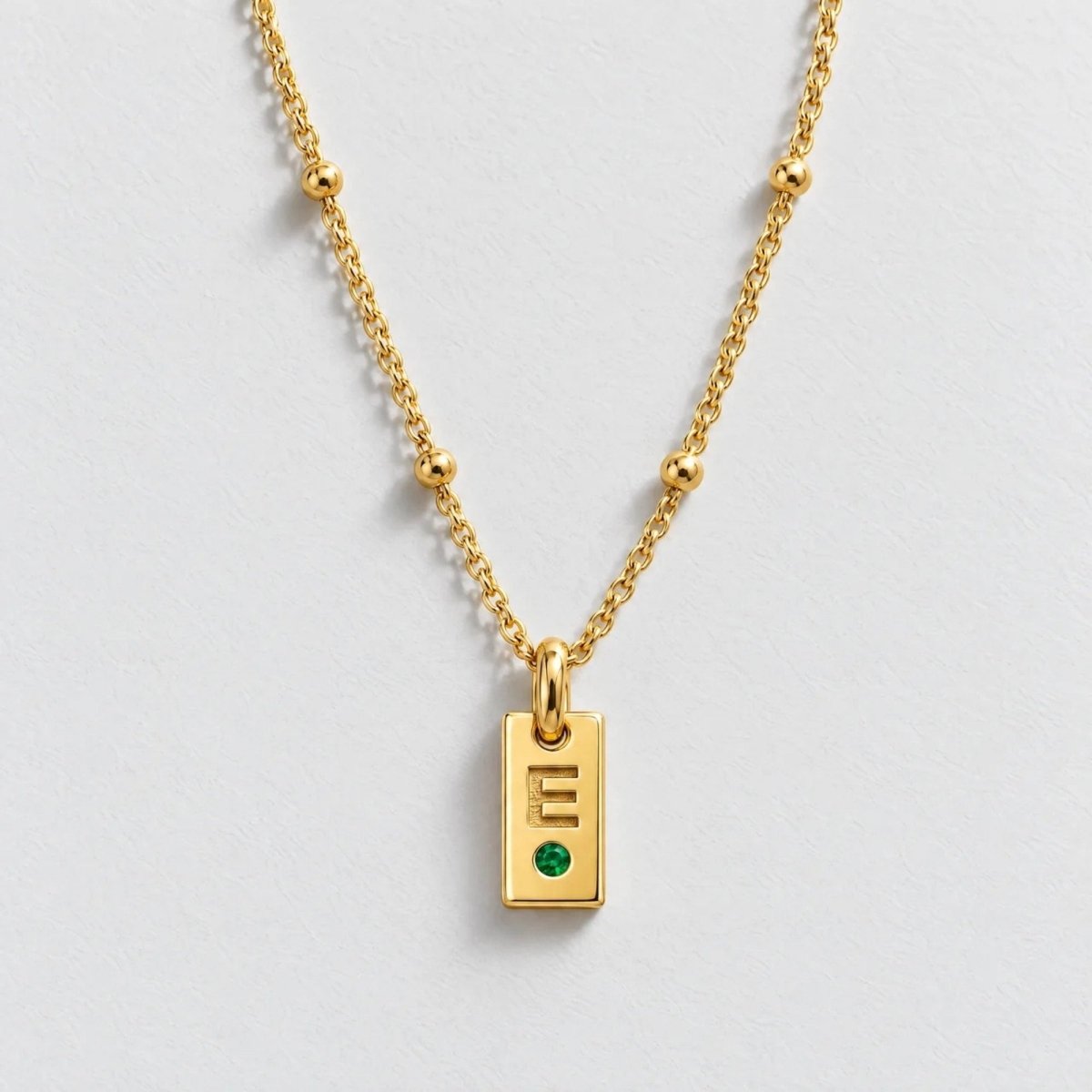 Mini Tag Initial Custom Birthstone Necklace - Gold | Moonela