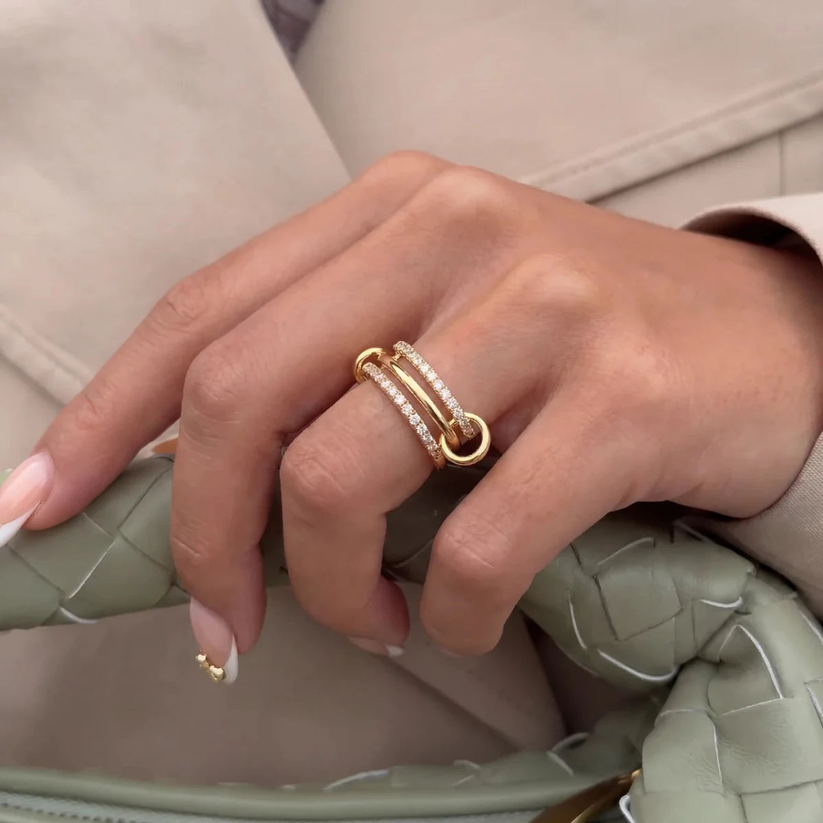Anello Pavé - Triplo Anello Impilabile Oro
