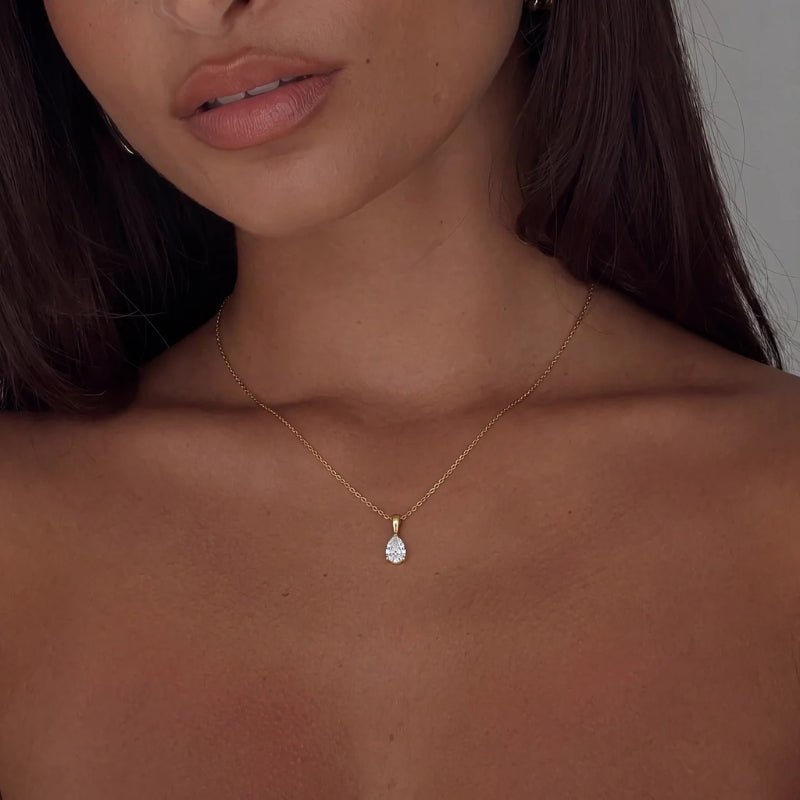 Collana Goccia Taglio Pera - Pendente Cristallo Oro