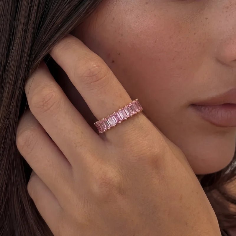 Rose Quartz Ring - Baguette Petalle