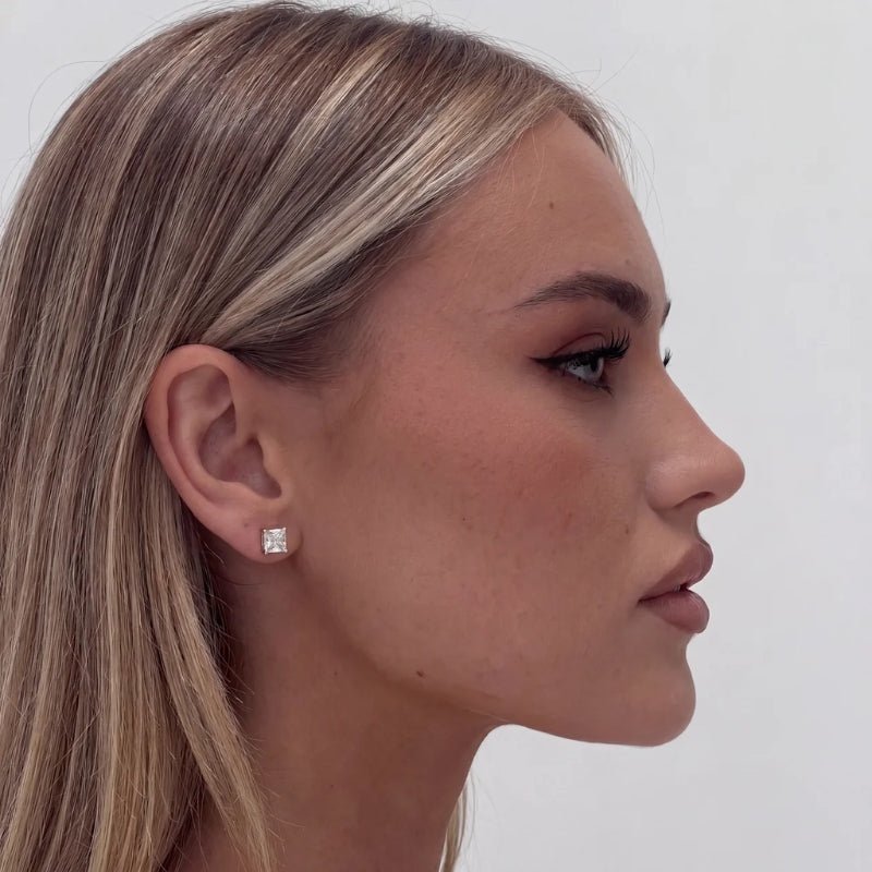 Stud Earrings - Square Princess CZ