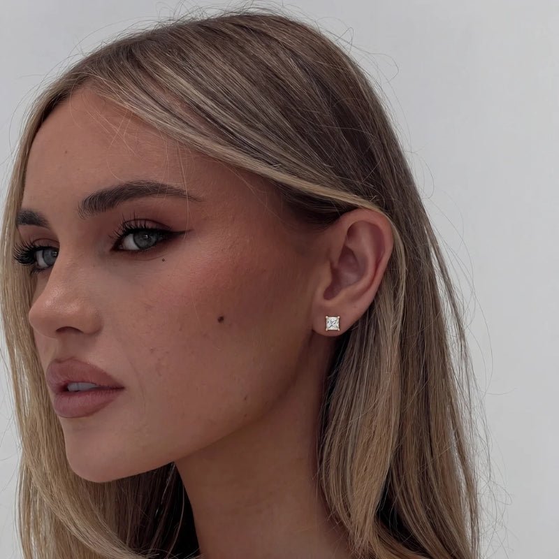 Stud Earrings - Square Princess CZ