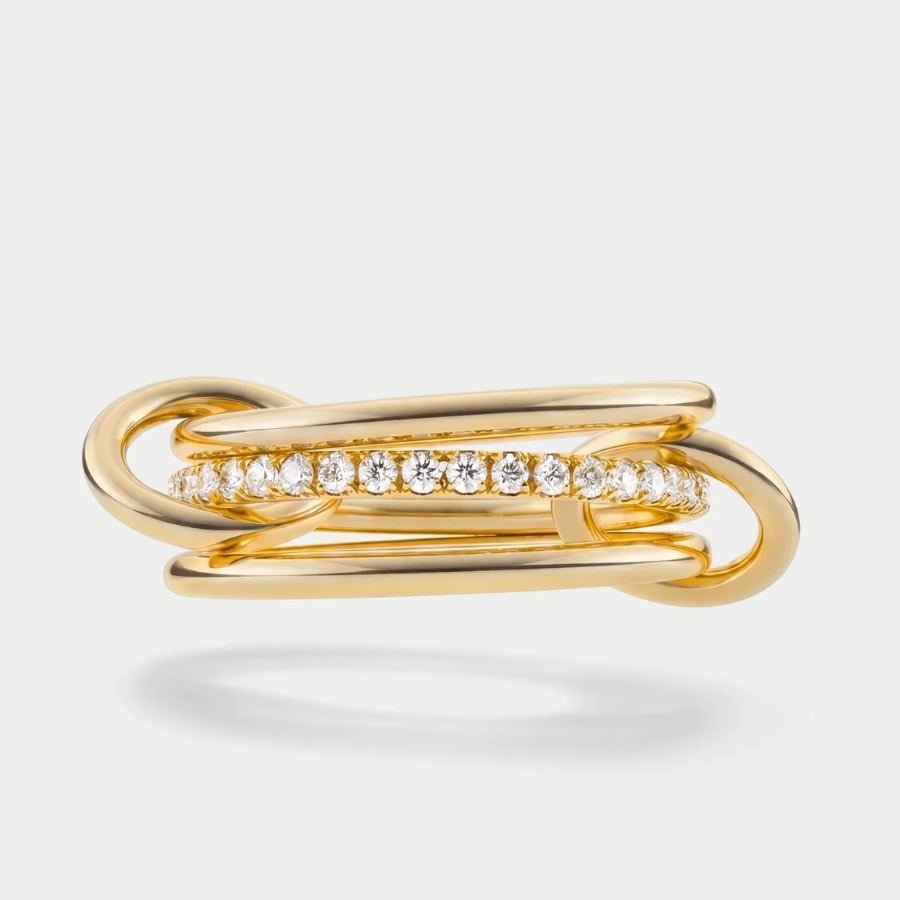 Triple Row Polished & Iced Mix Ring in 18K gold or sterling silver